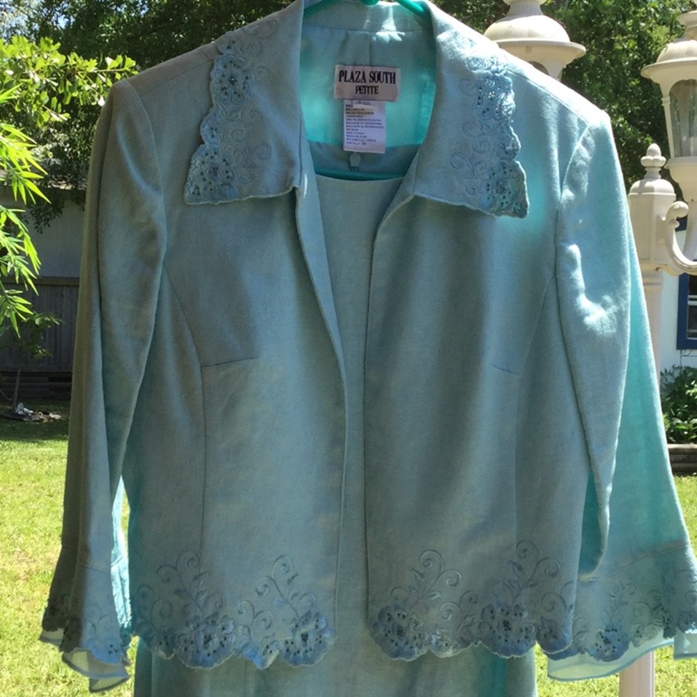 linen dress and blazer set soft blue